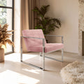 Vogue Pink Velvet Lounge Chair with Polished Stainless Steel Frame