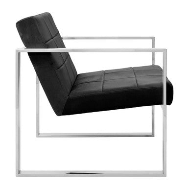 Vogue Black Velvet Lounge Chair with Polished Stainless Steel Frame