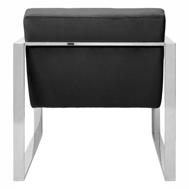 Vogue Black Velvet Lounge Chair with Polished Stainless Steel Frame