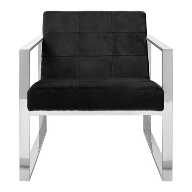 Vogue Black Velvet Lounge Chair with Polished Stainless Steel Frame