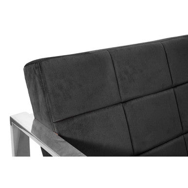 Vogue Black Velvet Lounge Chair with Polished Stainless Steel Frame