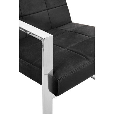 Vogue Black Velvet Lounge Chair with Polished Stainless Steel Frame