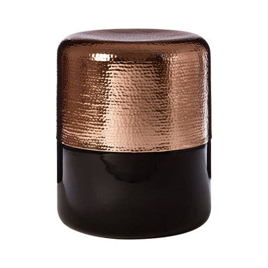Black Glass Side Table with Hammered Copper Aluminium Base, Margot