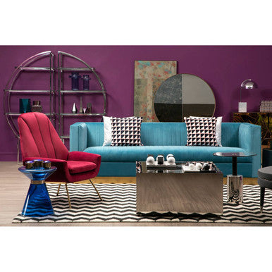 Blue Glass Side Table with Gold Steel Ring, Martini