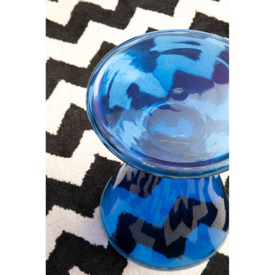 Blue Glass Side Table with Gold Steel Ring, Martini