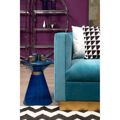 Blue Glass Side Table with Gold Steel Ring, Martini