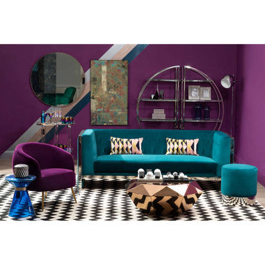 Blue Glass Side Table with Gold Steel Ring, Martini