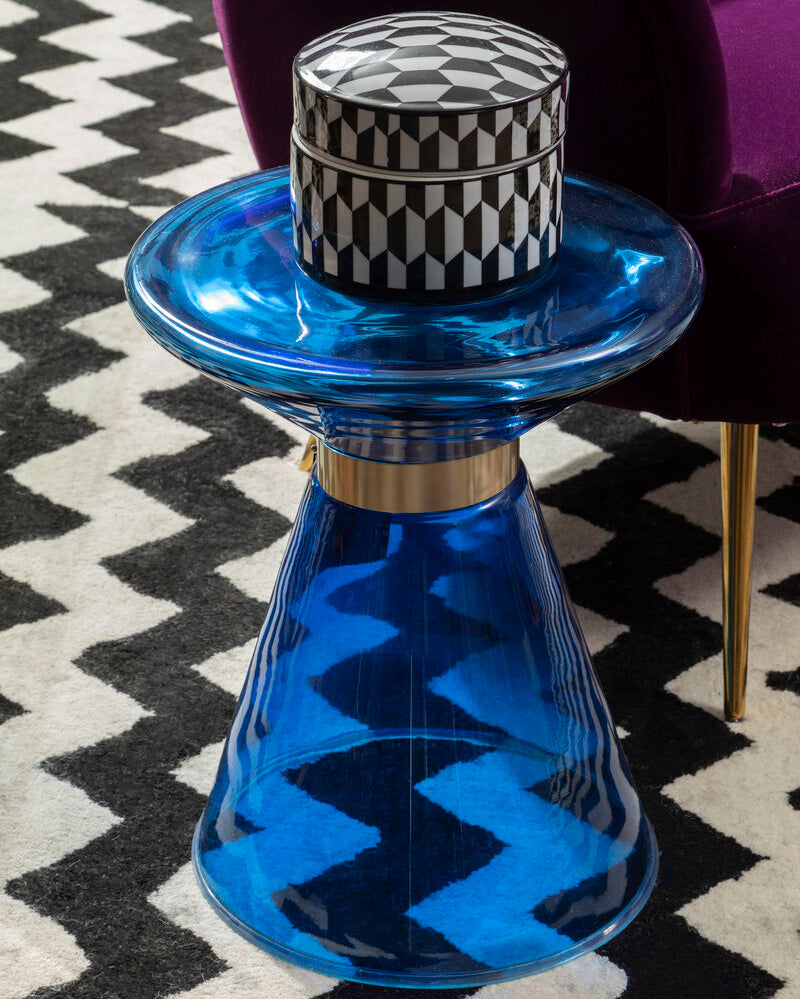 Blue Glass Side Table with Gold Steel Ring, Martini
