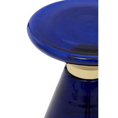 Blue Glass Side Table with Gold Steel Ring, Martini