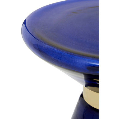 Blue Glass Side Table with Gold Steel Ring, Martini