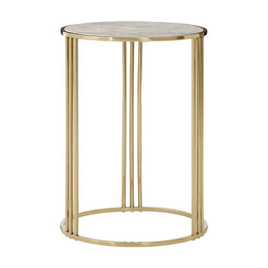 White Marble Top Round Side Table Gold Finish Steel Base, Macy