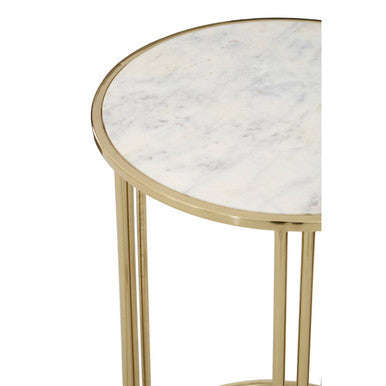 White Marble Top Round Side Table Gold Finish Steel Base, Macy