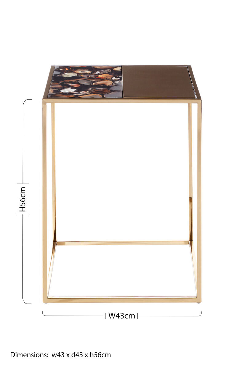 Square Agate Top Table with Gold Steel Frame, Vita