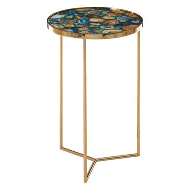 Agate Top Round Side Table with Gold Frame, Vita