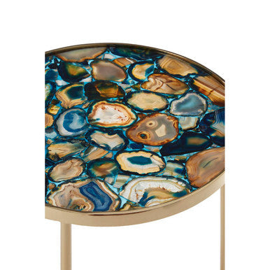 Agate Top Round Side Table with Gold Frame, Vita