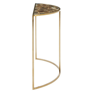 Black Agate Top Half Moon Console Table in Gold Coloured Steel Frame, Vita