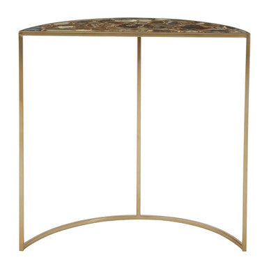 Black Agate Top Half Moon Console Table in Gold Coloured Steel Frame, Vita