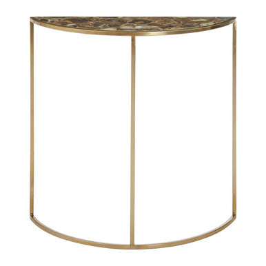 Black Agate Top Half Moon Console Table in Gold Coloured Steel Frame, Vita