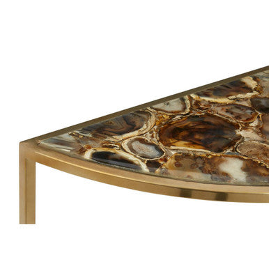 Black Agate Top Half Moon Console Table in Gold Coloured Steel Frame, Vita