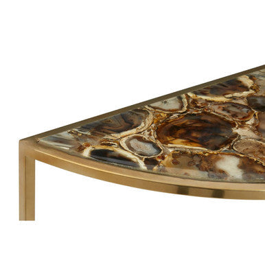 Black Agate Top Half Moon Console Table in Gold Coloured Steel Frame | Vita