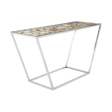 Semi-Precious White Agate Top Console Table in Polished Stainless Steel | Vita