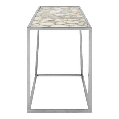 Semi-Precious White Agate Top Console Table in Polished Stainless Steel | Vita