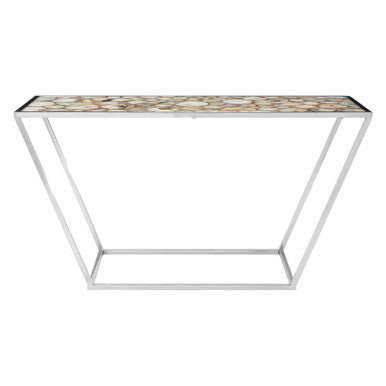 Semi-Precious White Agate Top Console Table in Polished Stainless Steel | Vita