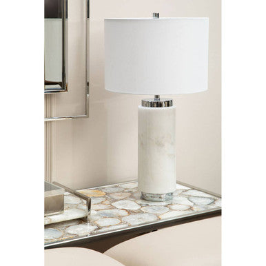 Semi-Precious White Agate Top Console Table in Polished Stainless Steel | Vita