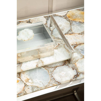 Semi-Precious White Agate Top Console Table in Polished Stainless Steel | Vita