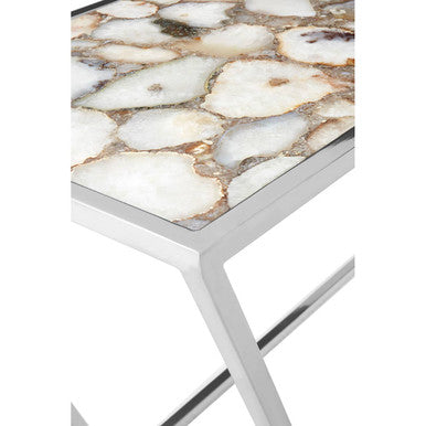 Semi-Precious White Agate Top Console Table in Polished Stainless Steel | Vita