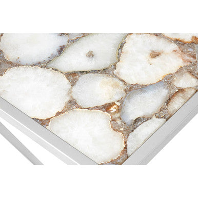 Semi-Precious White Agate Top Console Table in Polished Stainless Steel | Vita