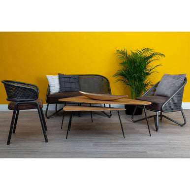 New Foundry Brown Leather Effect Chair with Lattice Design