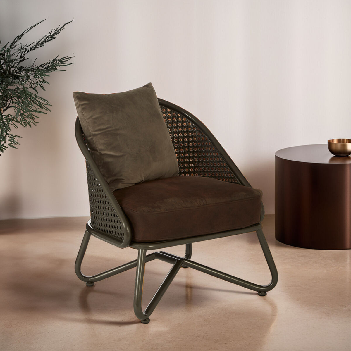 New Foundry Brown Leather Effect Chair with Lattice Design