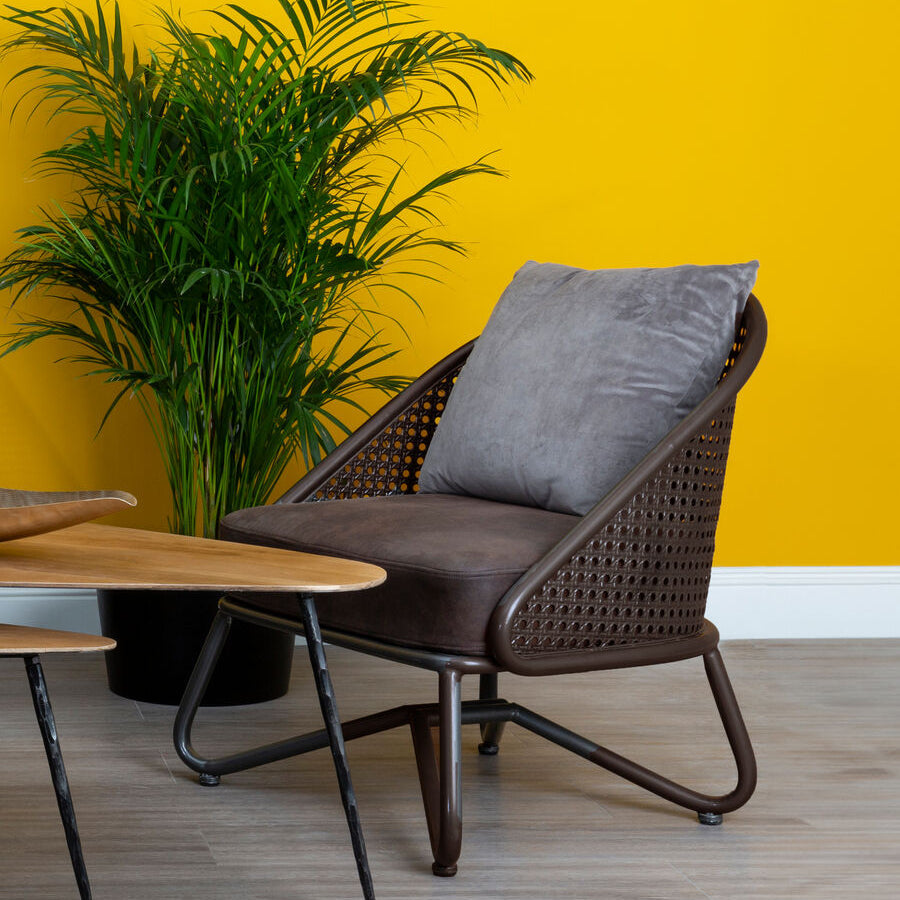New Foundry Brown Leather Effect Chair with Lattice Design