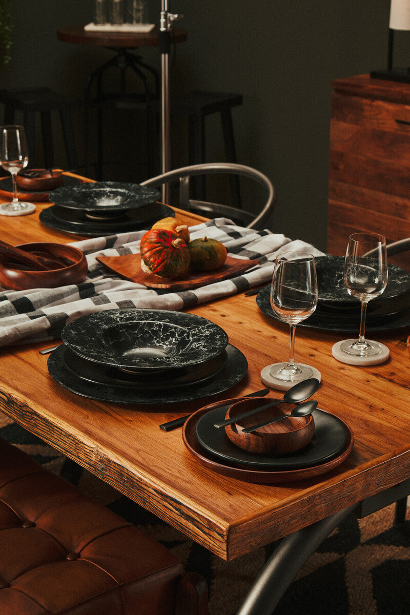 Natural Elm Wood Top Dining Table with Metal Frame | New Foundry
