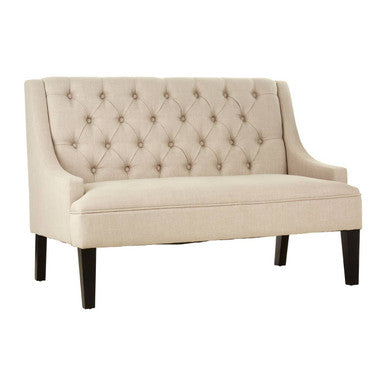 Doucet Natural Linen Bench with Button Tufting