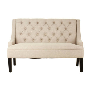 Doucet Natural Linen Bench with Button Tufting