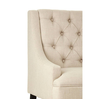 Doucet Natural Linen Bench with Button Tufting