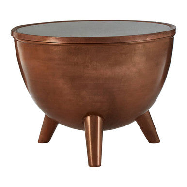 Copper Metallic Finish Coffee Table with Natural White Marble Top and Tapered Legs, Crest
