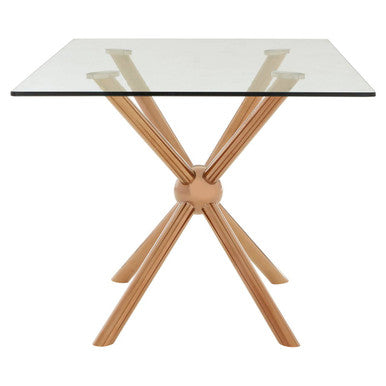 Clear Tempered Glass Top Dining Table with Rose Gold Metallic Sphere Base, Novo