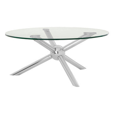 Round Silver Coffee Table with Tempered Glass Top, Novo