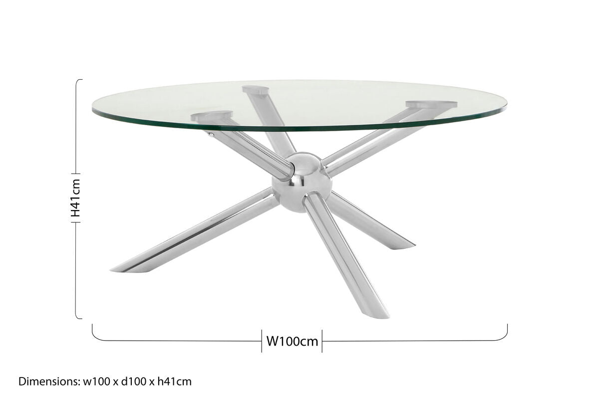 Round Silver Coffee Table with Tempered Glass Top, Novo