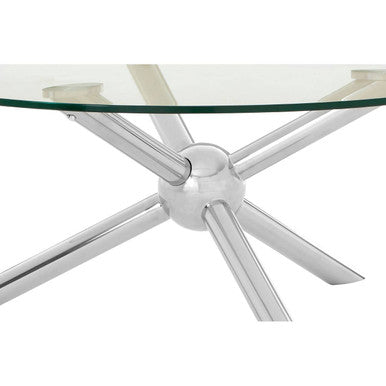 Round Silver Coffee Table with Tempered Glass Top, Novo