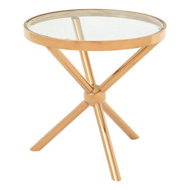 Round Rose Gold Side Table with Tempered Glass Top, Novo