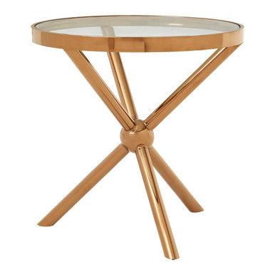 Round Rose Gold Side Table with Tempered Glass Top, Novo