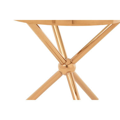 Round Rose Gold Side Table with Tempered Glass Top, Novo