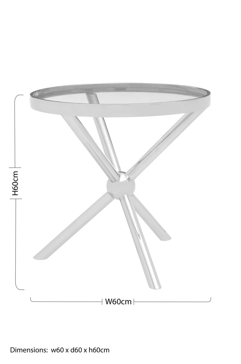 Round Silver Side Table with Tempered Glass Top, Novo