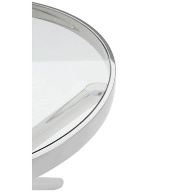 Round Silver Side Table with Tempered Glass Top, Novo