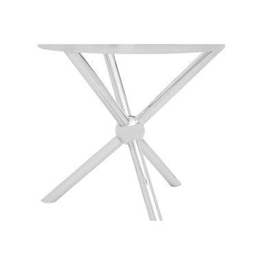 Round Silver Side Table with Tempered Glass Top, Novo