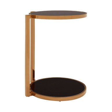 Gold 2 Tier Side Table with Black Tempered Glass, Novo